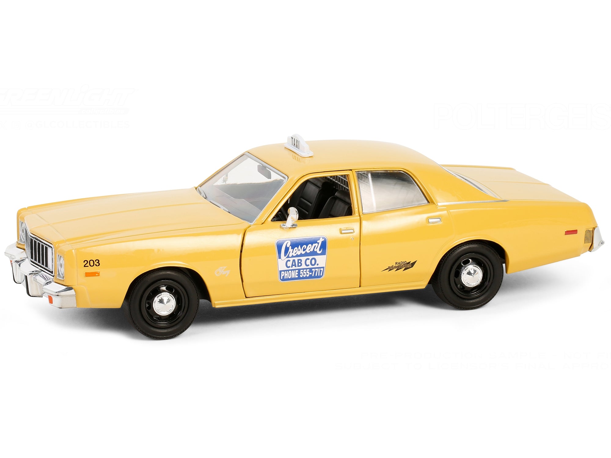 1975 Plymouth Fury Taxi "Crescent Cab Co." Yellow "Poltergeist" (1982) Movie "Hollywood" Series 20 1/24 Diecast Model Car by Greenlight