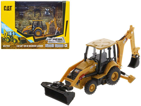 CAT Caterpillar 420 XE Backhoe Loader with Work Tools Yellow 1/64 Diecast Model by Diecast Masters