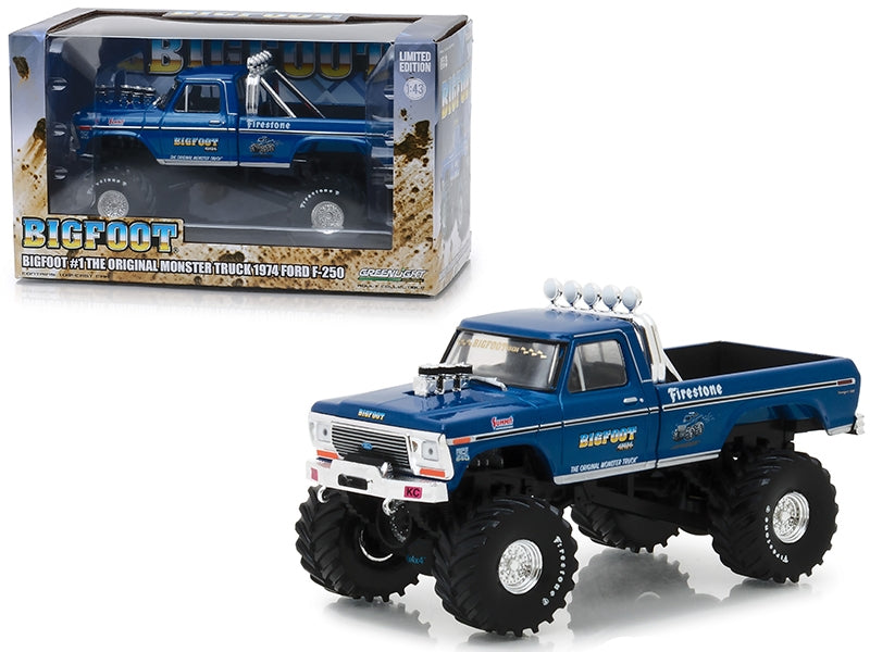 1974 Ford F-250 Ranger XLT Monster Truck Bigfoot #1 "The Original Monster Truck" Blue "Kings of Crunch" 1/43 Diecast Model Car by Greenlight