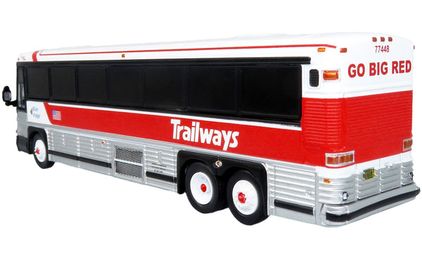 2001 MCI D4000 Coach Bus "Trailways - Blue Ridge" White and Red "Vintage Bus & Motorcoach Collection" Limited Edition to 504 pieces Worldwide 1/87 (HO) Diecast Model by Iconic Replicas