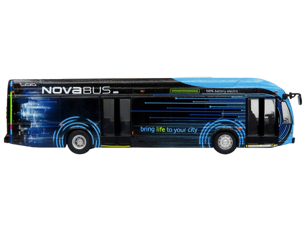 Nova Bus LFSe Electric Transit Bus "Bring Life to Your City" Black and Blue with Graphics 1/87 (HO) Diecast Model by Iconic Replicas