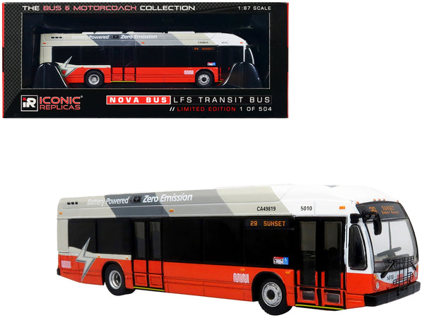 Nova Bus LFSe Electric Transit Bus San Francisco MUNI "29 Sunset" Limited Edition to 504 pieces Worldwide "The Bus and Motorcoach Collection" 1/87 (HO) Diecast Model by Iconic Replicas