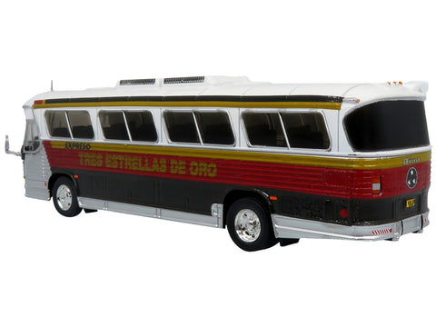 Dina 323-G2 Olimpico Coach Bus "Tres Estrellas de Oro" White and Silver with Stripes Limited Edition to 504 pieces Worldwide "The Bus and Motorcoach Collection" 1/87 (HO) Diecast Model by Iconic Replicas