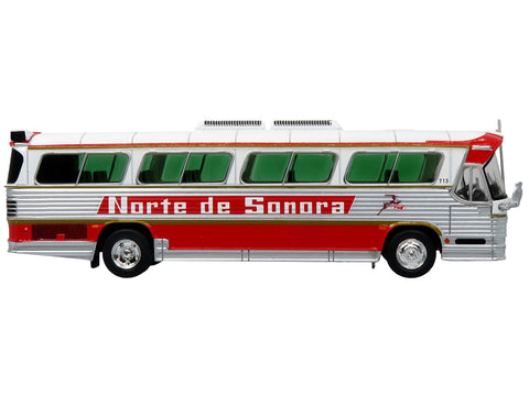 Dina 323-G2 Olimpico Coach Bus "Norte de Sonora" White and Silver with Red Stripes Limited Edition to 504 pieces Worldwide "The Bus and Motorcoach Collection" 1/87 (HO) Diecast Model by Iconic Replicas