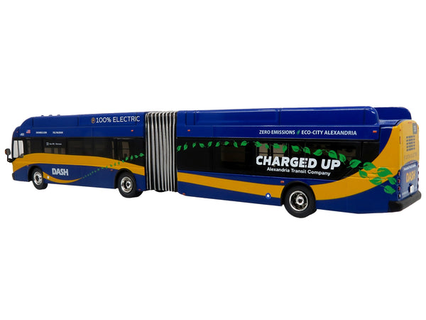 New Flyer Xcelsior XN60 Articulated Bus "DASH - Alexandria Transit Company" Blue Yellow Stripes Limited Edition "The Bus & Motorcoach Collection" 1/87 (HO) Diecast Model by Iconic Replicas