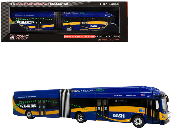 New Flyer Xcelsior XN60 Articulated Bus "DASH - Alexandria Transit Company" Blue Yellow Stripes Limited Edition "The Bus & Motorcoach Collection" 1/87 (HO) Diecast Model by Iconic Replicas