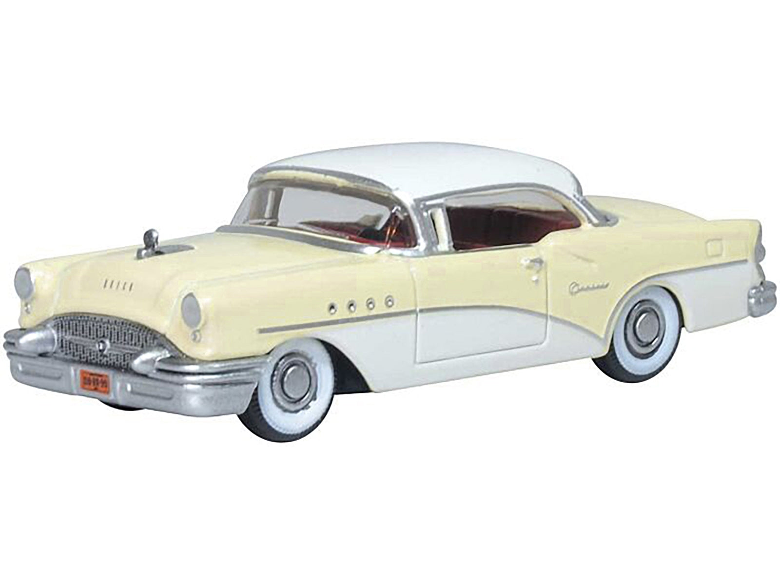 1955 Buick Century Condor Yellow and Dover White with Red Interior 1/87 (HO) Scale Diecast Model Car by Oxford Diecast