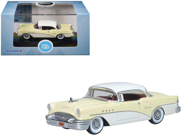 1955 Buick Century Condor Yellow and Dover White with Red Interior 1/87 (HO) Scale Diecast Model Car by Oxford Diecast