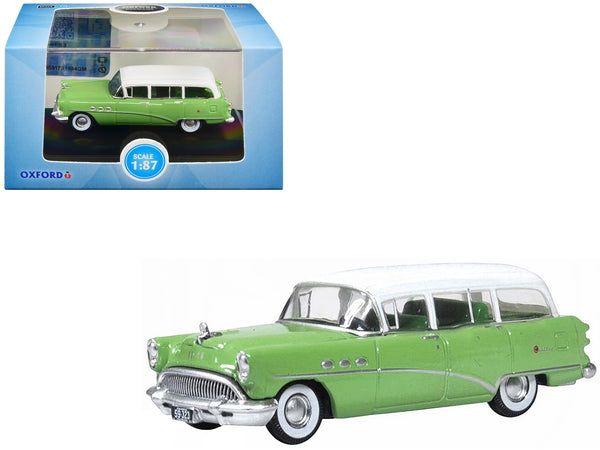 1954 Buick Century Estate Wagon Willow Green and White 1/87 (HO) Scale Diecast Model Car by Oxford Diecast