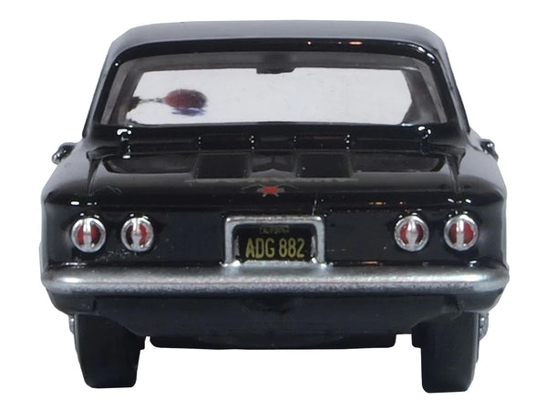 1963 Chevrolet Corvair Coupe Tuxedo Black with Red Interior  1/87 (HO) Scale Diecast Model Car by Oxford Diecast