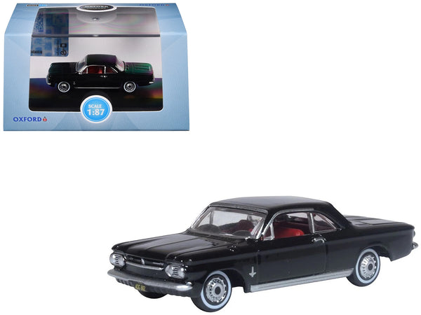 1963 Chevrolet Corvair Coupe Tuxedo Black with Red Interior  1/87 (HO) Scale Diecast Model Car by Oxford Diecast