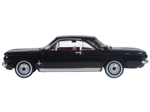 1963 Chevrolet Corvair Coupe Tuxedo Black with Red Interior  1/87 (HO) Scale Diecast Model Car by Oxford Diecast