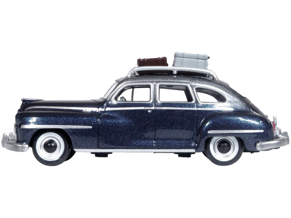 1946 DeSoto Suburban with Roof Rack and Luggage Butterfly Blue Metallic with Crystal Gray Top 1/87 (HO) Scale Diecast Model Car by Oxford Diecast