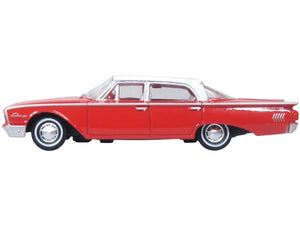 1960 Ford Fairlane Sedan 500 Monte Carlo Red with Corinthian White Top and Interior 1/87 (HO) Scale Diecast Model Car by Oxford Diecast