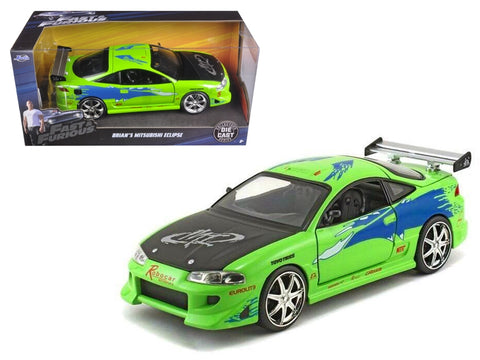 Brian's Mitsubishi Eclipse Green with Black Hood and Graphics "The Fast and The Furious" (2001) Movie 1/24 Diecast Model Car by Jada