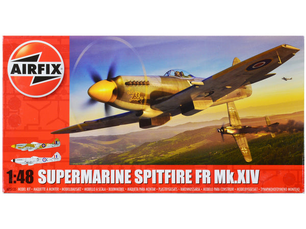 Level 2 Model Kit Supermarine Spitfire FR Mk.XIV Fighter Aircraft with 2 Scheme Options 1/48 Plastic Model Kit by Airfix
