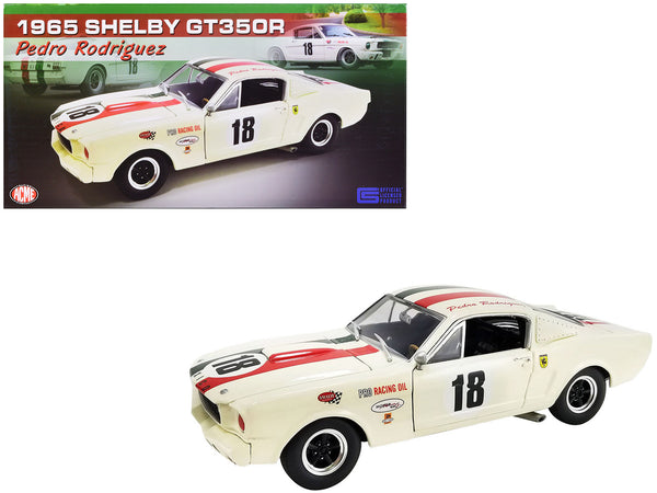 1965 Shelby GT350R #18 Cream with Red and Green Stripes "Pedro Rodriguez" Limited Edition to 378 pieces Worldwide 1/18 Diecast Model Car by ACME