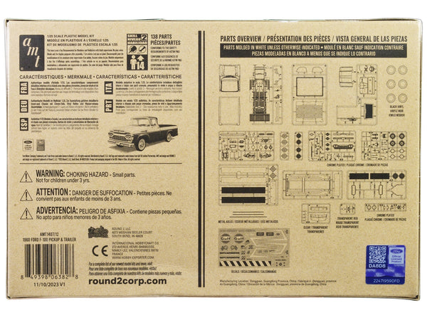 Skill 2 Model Kit 1960 Ford F-100 Pickup Truck with Trailer 3-in-1 Kit 1/25 Scale Model by AMT