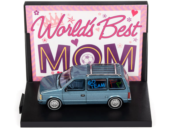 2018 Ford F-150 Pickup Truck Red and 1984 Dodge Caravan Minivan Blue Metallic "World's Best Mom and Dad" Set of 2 Pieces 1/64 Diecast Model Cars by Auto World