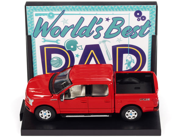 2018 Ford F-150 Pickup Truck Red and 1984 Dodge Caravan Minivan Blue Metallic "World's Best Mom and Dad" Set of 2 Pieces 1/64 Diecast Model Cars by Auto World