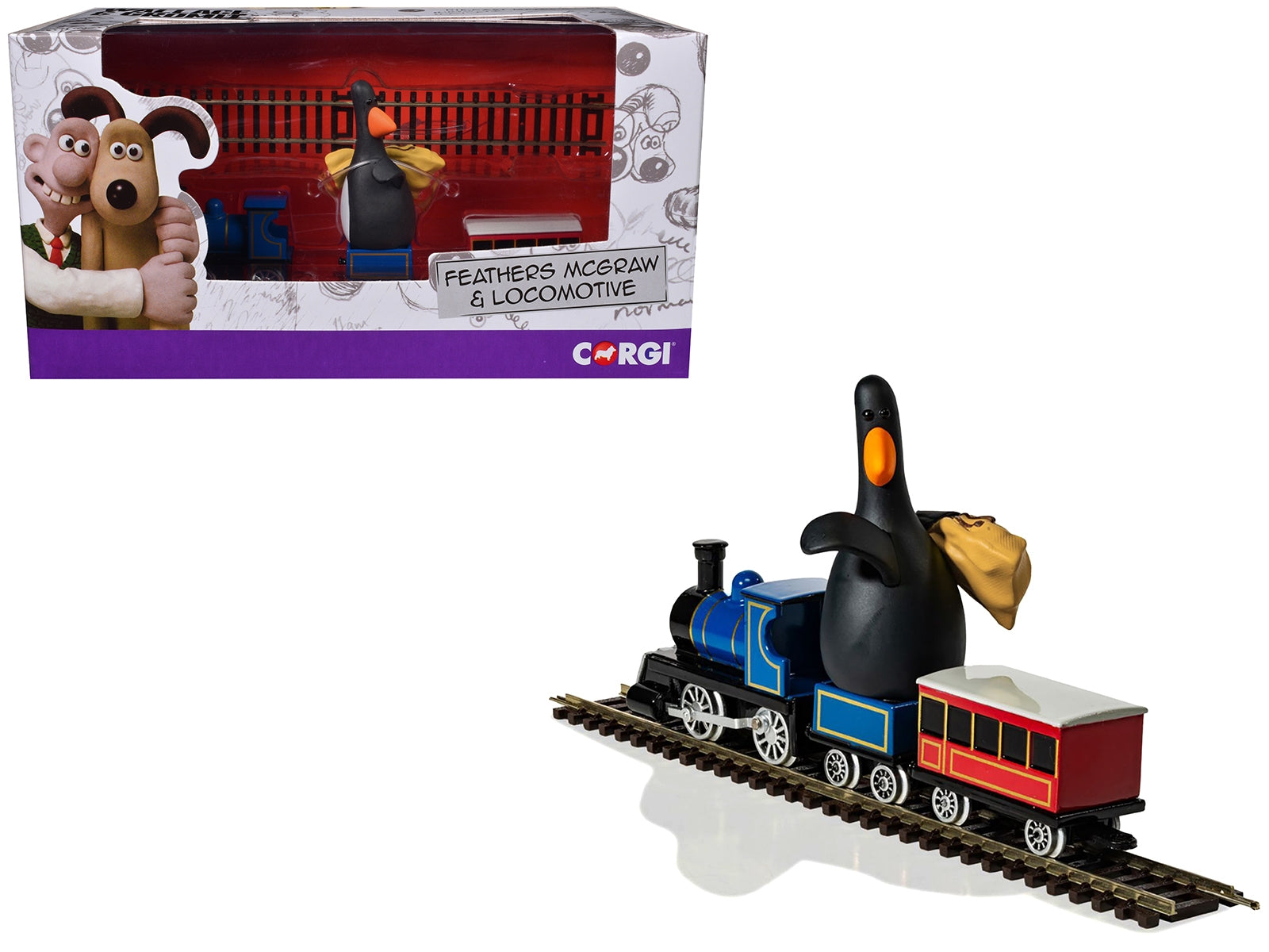 Locomotive and Feathers McGraw Figure 5 piece Set "The Wrong Trousers" (1993) Movie "Wallace & Gromit" Diecast Model Car by Corgi