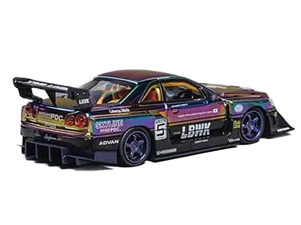 Nissan Skyline LB-ER34 "Super Silhouette" RHD (Right Hand Drive) #5 Chameleon Metallic with Extra Wheels 1/64 Diecast Model Car by CM Models