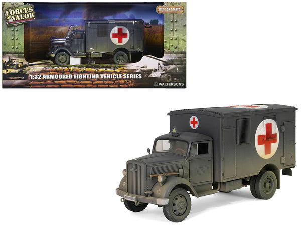 Opel-Blitz Kfz.305 Ambulance Gray (Weathered) "German Army" "Armoured Fighting Vehicle" Series 1/32 Diecast Model by Forces of Valor