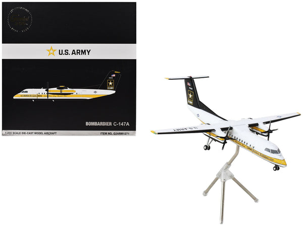 Bombardier C-147A Transport Aircraft "Golden Knights Parachute Team" United States Army (17-01610) White with Yellow Stripes and Black Tail "Gemini 200" Series 1/200 Diecast Model Airplane by GeminiJets