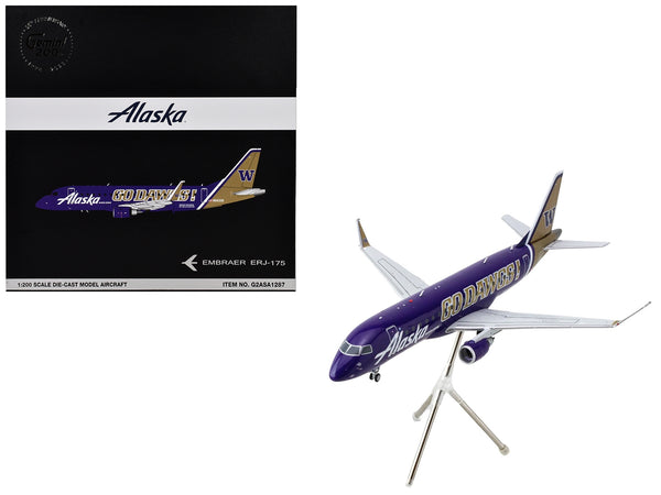 Embraer ERJ-175 Commercial Aircraft "Alaska Airlines/Horizon - University of Washington Huskies" (N662QX) Purple with Gold Tail "Gemini 200" Series 1/200 Diecast Model Airplane by GeminiJetsG2ASA1287