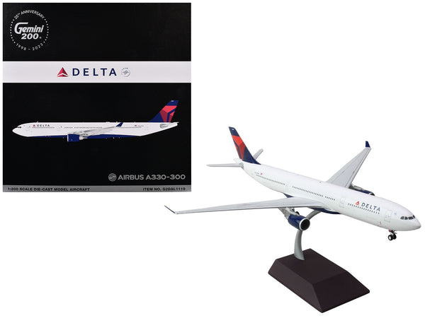 Airbus A330-300 Commercial Aircraft "Delta Air Lines" (N829NW) White with Blue and Red Tail "Gemini 200" Series 1/200 Diecast Model Airplane by GeminiJets