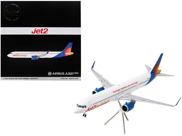 Airbus A321neo Commercial Aircraft "Jet2Holidays" (G-SUNB) White with Tail Graphics "Gemini 200" Series 1/200 Diecast Model Airplane by GeminiJets