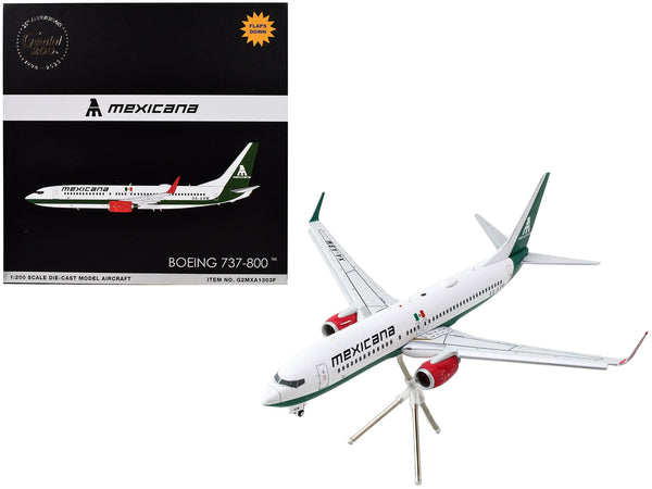 Boeing 737-800 Commercial Aircraft with Flaps Down "Mexicana" (XA-ASM) White with Green Stripes "Gemini 200" Series 1/200 Diecast Model Airplane by GeminiJets