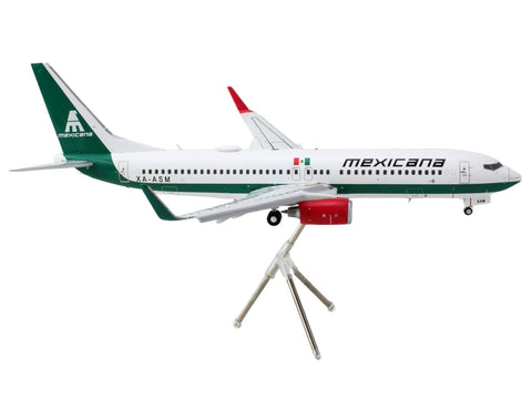 Boeing 737-800 Commercial Aircraft with Flaps Down "Mexicana" (XA-ASM) White with Green Stripes "Gemini 200" Series 1/200 Diecast Model Airplane by GeminiJets