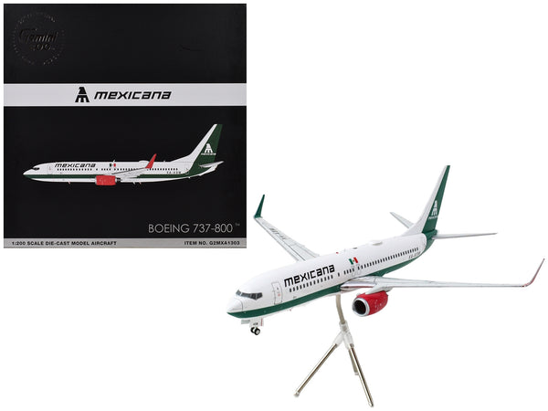 Boeing 737-800 Commercial Aircraft "Mexicana" (XA-ASM) White with Green Stripes "Gemini 200" Series 1/200 Diecast Model Airplane by GeminiJets