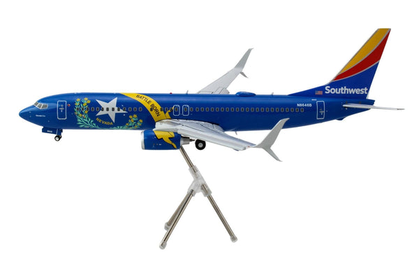 Boeing 737-800 Commercial Aircraft with Flaps Down "Southwest Airlines - Nevada One" (N8646B) Blue with Tail Stripes "Gemini 200" Series 1/200 Diecast Model Airplane by GeminiJets