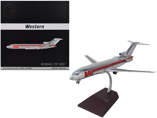 Boeing 727-200 Commercial Aircraft "Western Airlines" (N2805W) Silver with Red Stripes "Gemini 200" Series 1/200 Diecast Model Airplane by GeminiJets