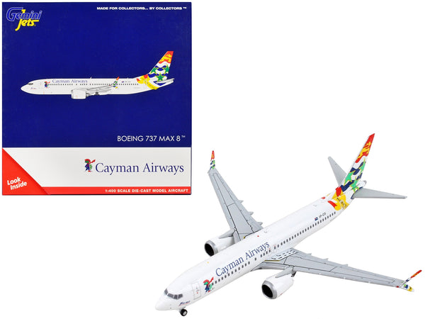 Boeing 737 MAX 8 Commercial Aircraft "Cayman Airways" White with Tail Graphics 1/400 Diecast Model Airplane by GeminiJets