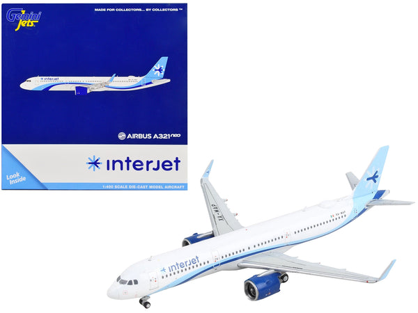 Airbus A321neo Commercial Aircraft "Interjet" White with Blue Stripes and Tail 1/400 Diecast Model Airplane by GeminiJets
