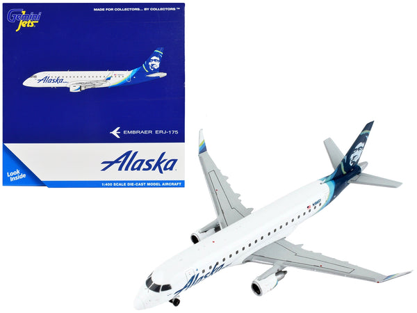 Embraer ERJ-175 Commercial Aircraft "Alaska Airlines" White with Blue Tail 1/400 Diecast Model Airplane by GeminiJets