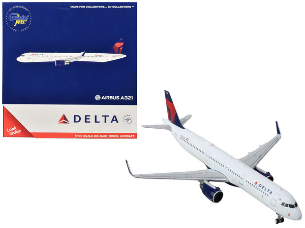 Airbus A321 Commercial Aircraft "Delta Air Lines" (N328DN) White with Red and Blue Tail 1/400 Diecast Model Airplane by GeminiJets