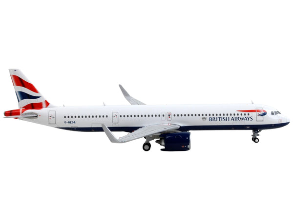 Airbus A321neo Commercial Aircraft "British Airways" White with Tail Stripes 1/400 Diecast Model Airplane by GeminiJets