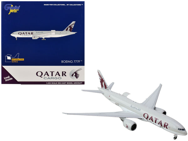 Boeing 777F Commercial Aircraft "Qatar Airways" (A7-BFT) Gray with Tail Graphics "Interactive Series" 1/400 Diecast Model Airplane by GeminiJets