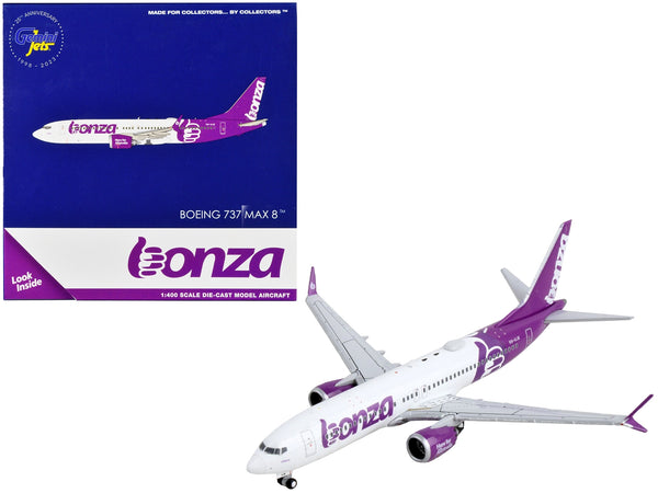 Boeing 737 MAX 8 Commercial Aircraft "Bonza Aviation" White and Purple 1/400 Diecast Model Airplane by GeminiJets