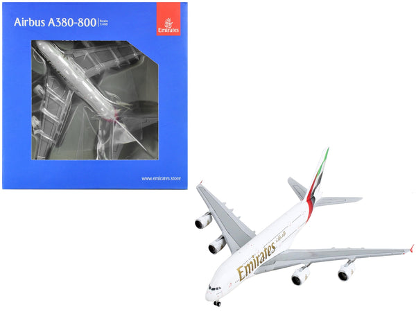 Airbus A380-800 Commercial Aircraft "Emirates Airlines" White with Tail Stripes 1/400 Diecast Model Airplane by GeminiJets