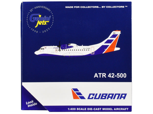 ATR 42-500 Commercial Aircraft "Cubana Airlines" (CU-T1240) White with Red and Blue Stripes 1/400 Diecast Model Airplane by GeminiJets