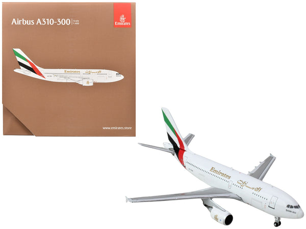 Airbus A310-300 Commercial Aircraft "Emirates Airlines" (A6-EKB) White with Striped Tail 1/400 Diecast Model Airplane by GeminiJets