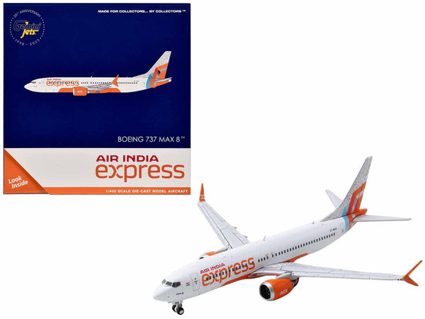 Boeing 737 MAX 8 Commercial Aircraft "Air India Express" (VT-BXA) White with Tail Graphics 1/400 Diecast Model Airplane by GeminiJets