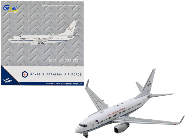 Boeing 737-700 Aircraft "Royal Australian Air Force 100th Anniversary" (A36-001) White with Blue Stripes "Gemini Macs" Series 1/400 Diecast Model Airplane by GeminiJets