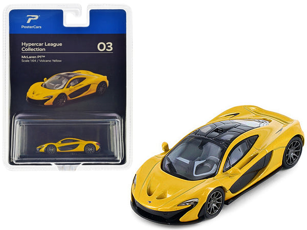 McLaren P1 Volcano Yellow Metallic with Black Top "Hypercar League Collection" 1/64 Diecast Model Car by PosterCars