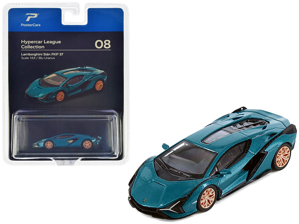 Lamborghini Sian FKP 37 Blu Uranus Blue Metallic "Hypercar League Collection" 1/64 Diecast Model Car by PosterCars